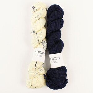 Kokon DK Weight Yarn Superwash Wool 2 Skeins Solid Navy Speckled Cream